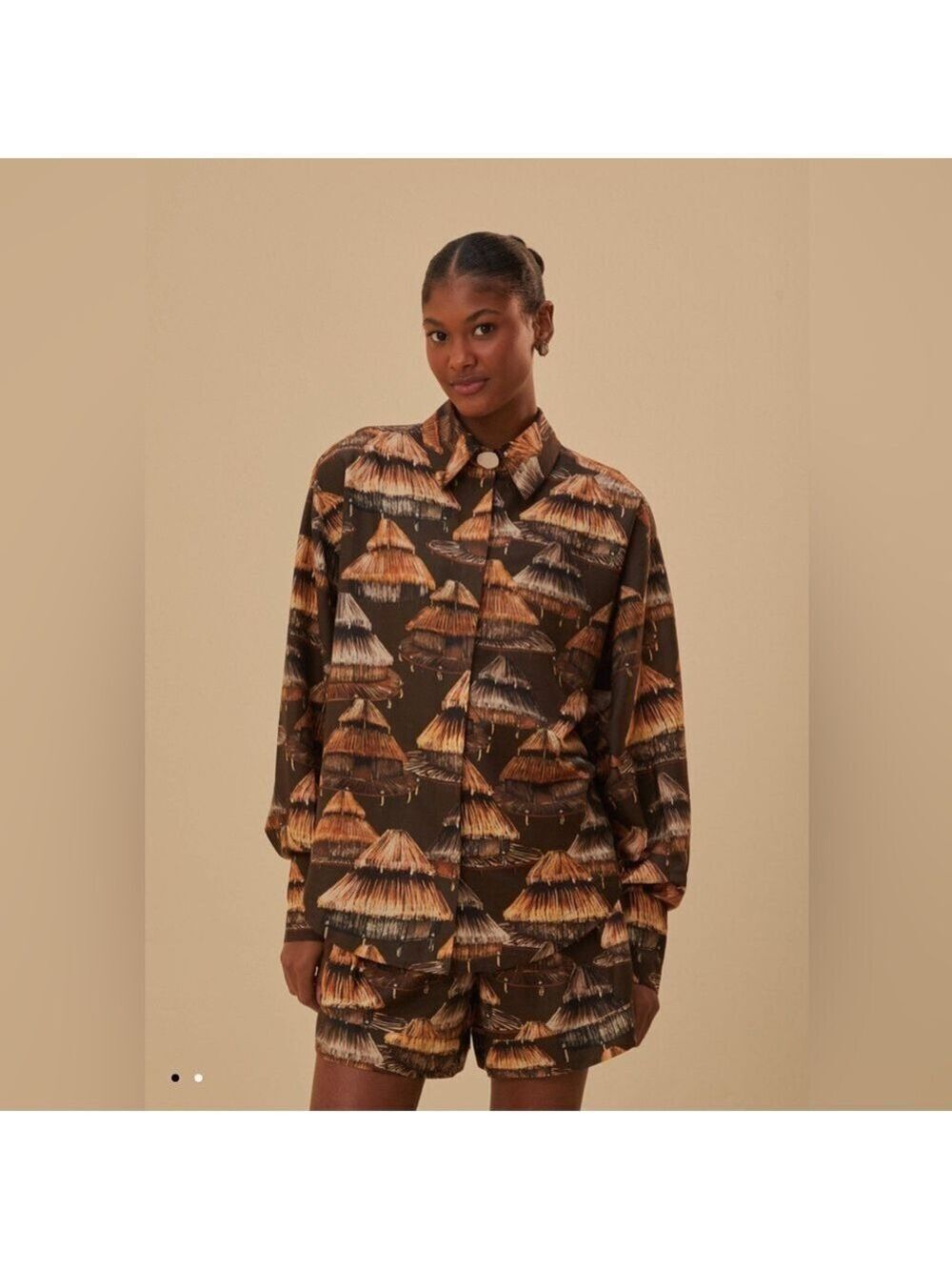 Farm Rio Brown Shuhu Shirt Long Sleeves
